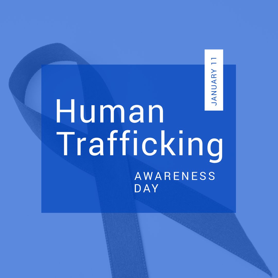 Human Trafficking Awareness Day Concept with Blue Ribbon Background