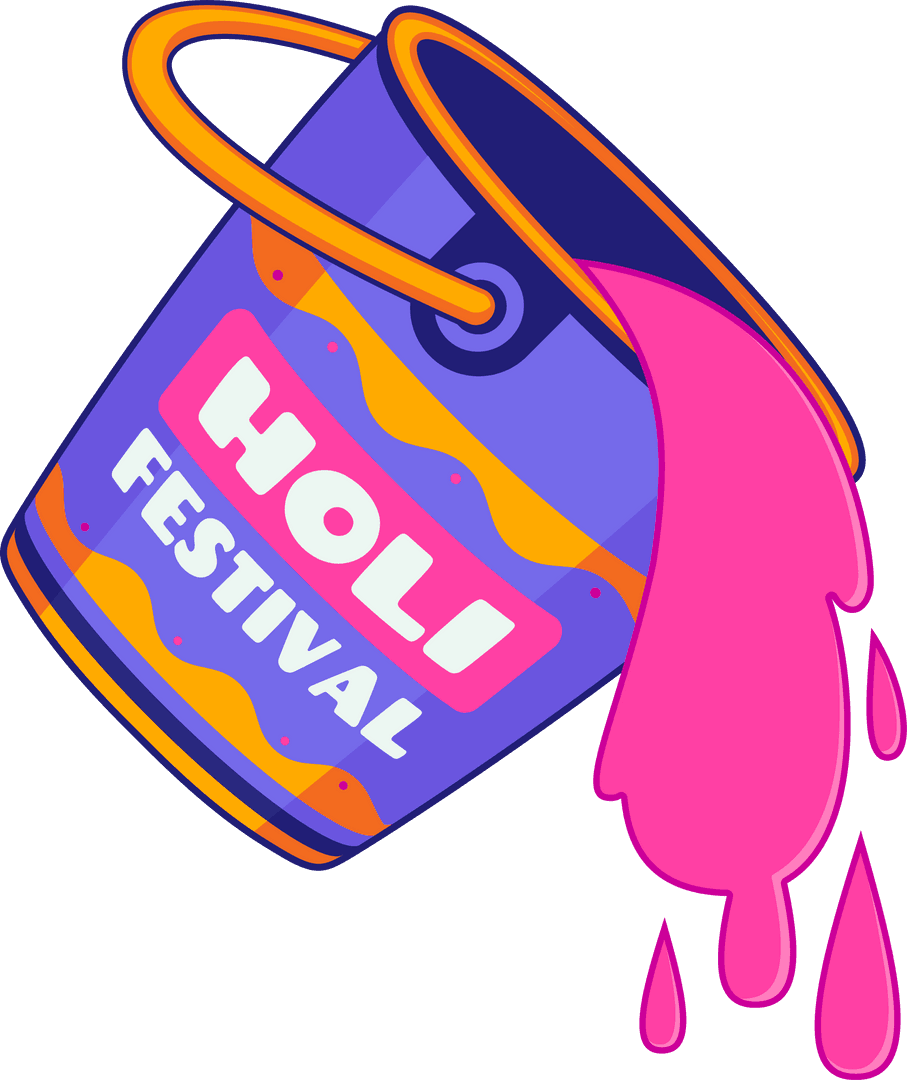 Vibrant Holi Celebration Bucket with Color on Transparent Background