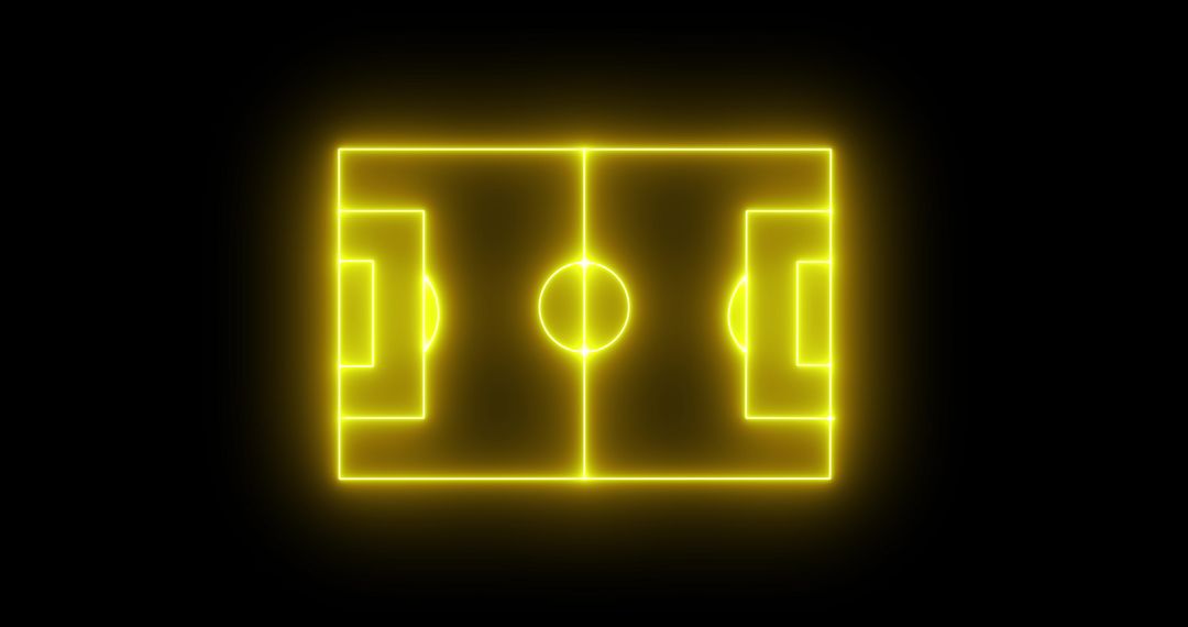 Glowing Neon Soccer Field Layout on Black Background