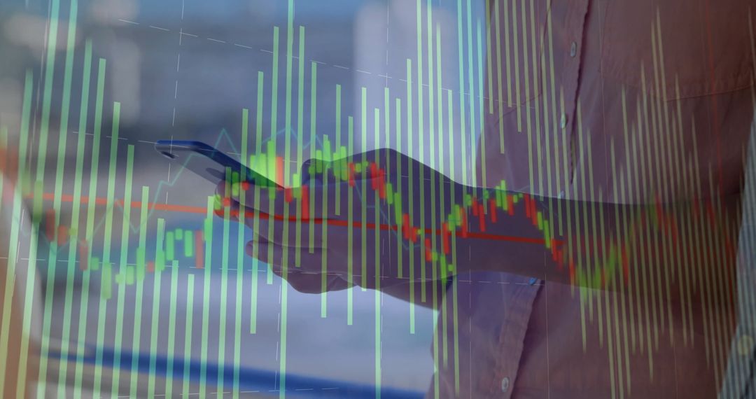 Data Overlays on Woman Using Smartphone Reflects Global Business Connectivity