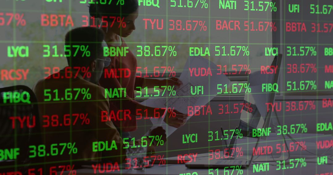 Financial Data Overlay with Professionals Analyzing Triggers