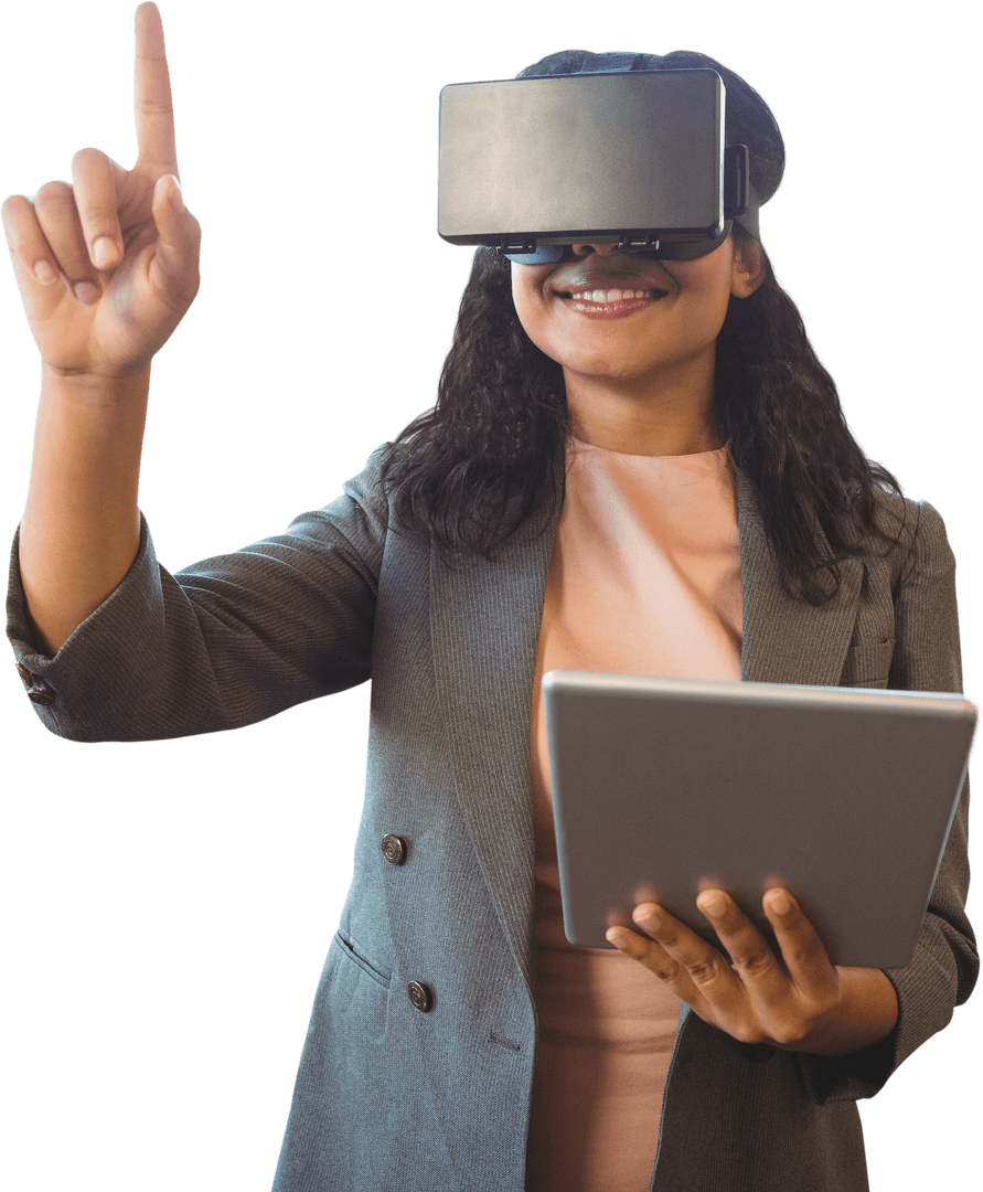 Transparent Virtual Reality Using Businesswoman Holding Tablet