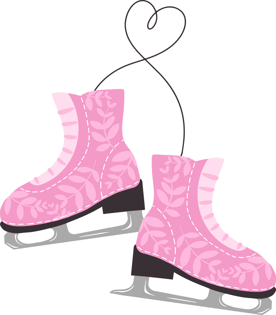 Decorative Pink Ice Skates on Transparent Background with Leaf Pattern
