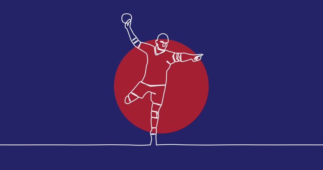 Abstract Line Art of Handball Player with Red and Blue Background
