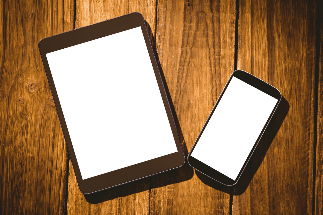 Transparent Technology: Tablet and Smartphone on Wooden Surface