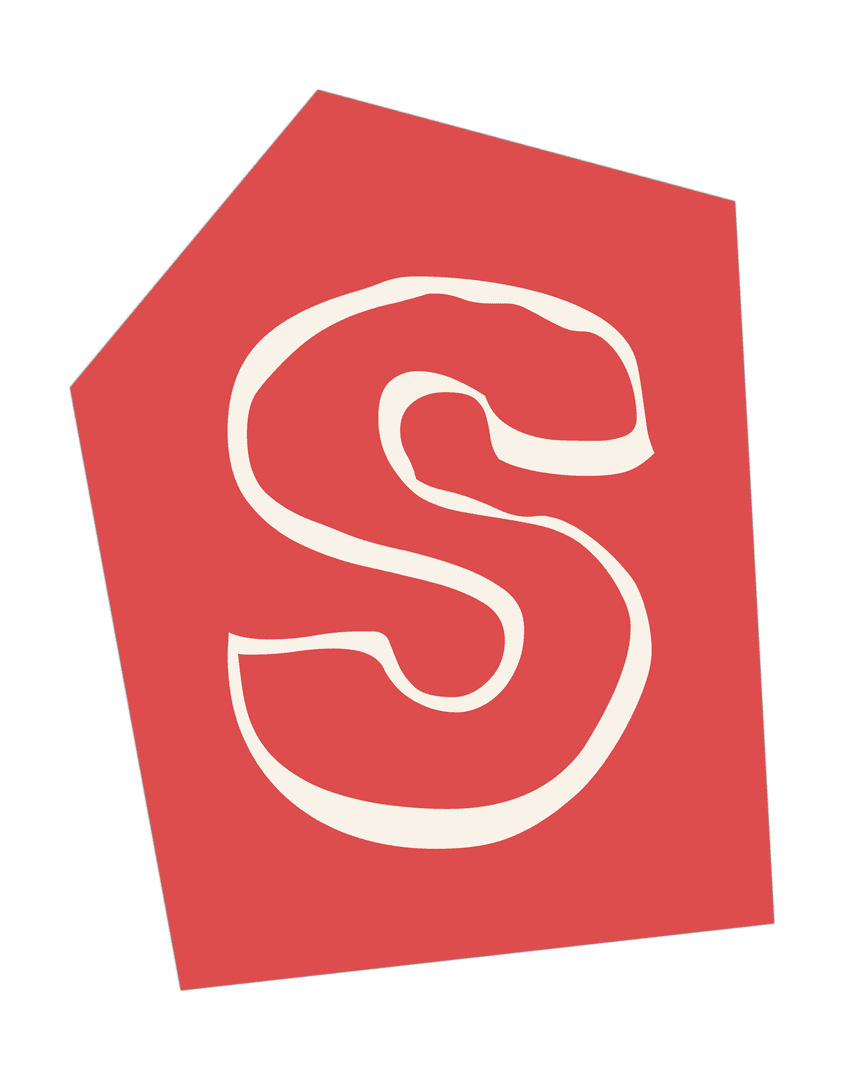 Transparent Hand-Drawn S Letter on Red Geometric Background