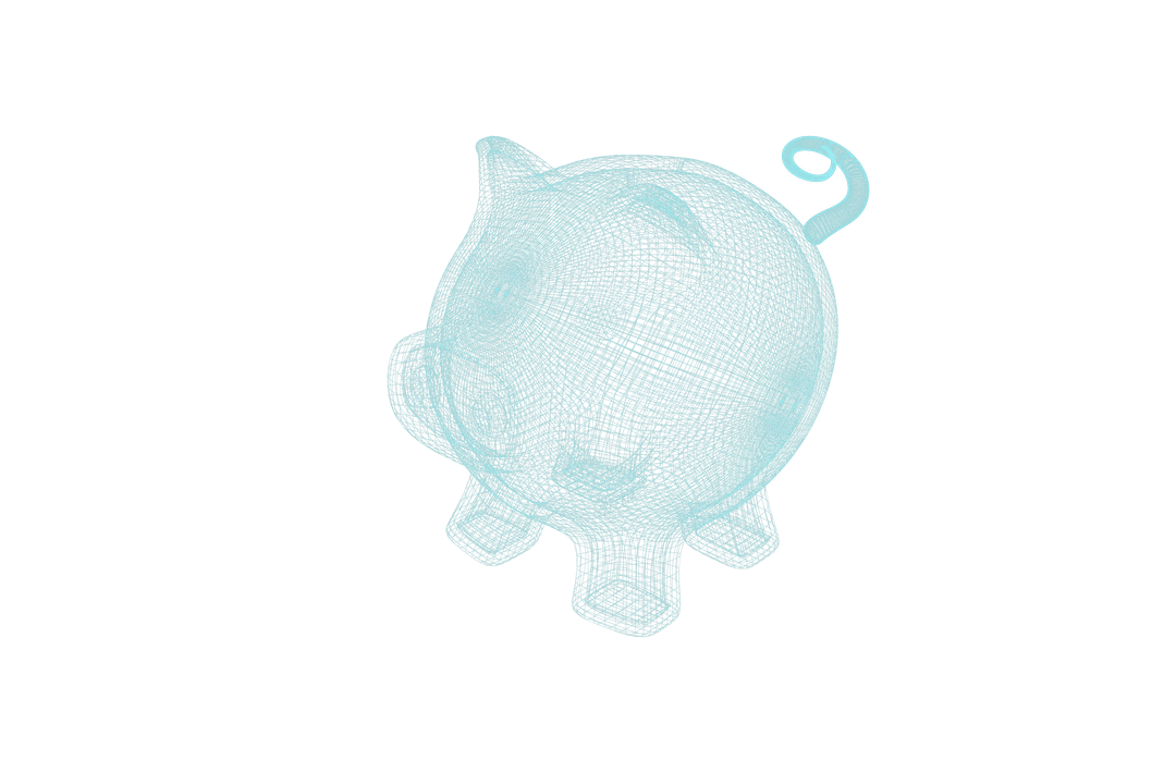Transparent Blue Mesh Piggy Bank Illustration on Isolated Background