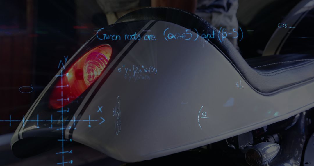 Close-Up of Modern Motorcycle Taillight with Superimposed Mathematical Equations - Free Images, Stock Photos and Pictures on Pikwizard.com