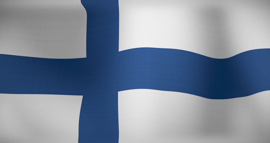 Finnish Flag Waving in Wind with Blue Nordic Cross