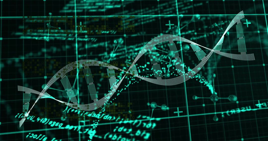 3D Rendering of DNA Helix With Digital Data Visualization