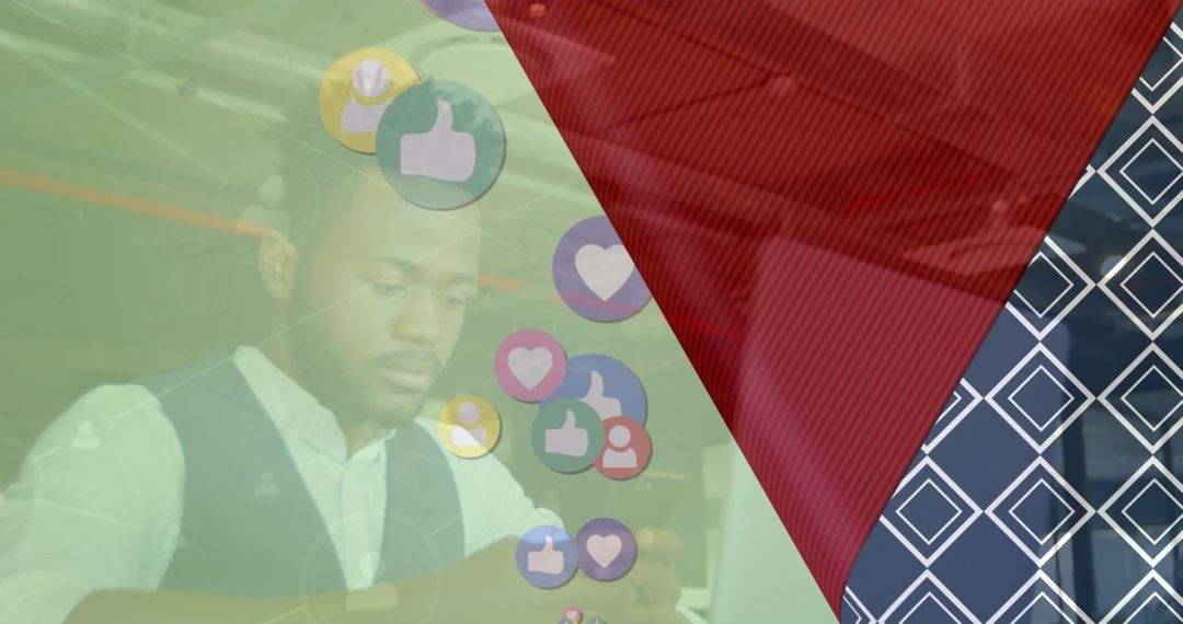 Businessman Engaged with Social Media Apps in Modern Workspace