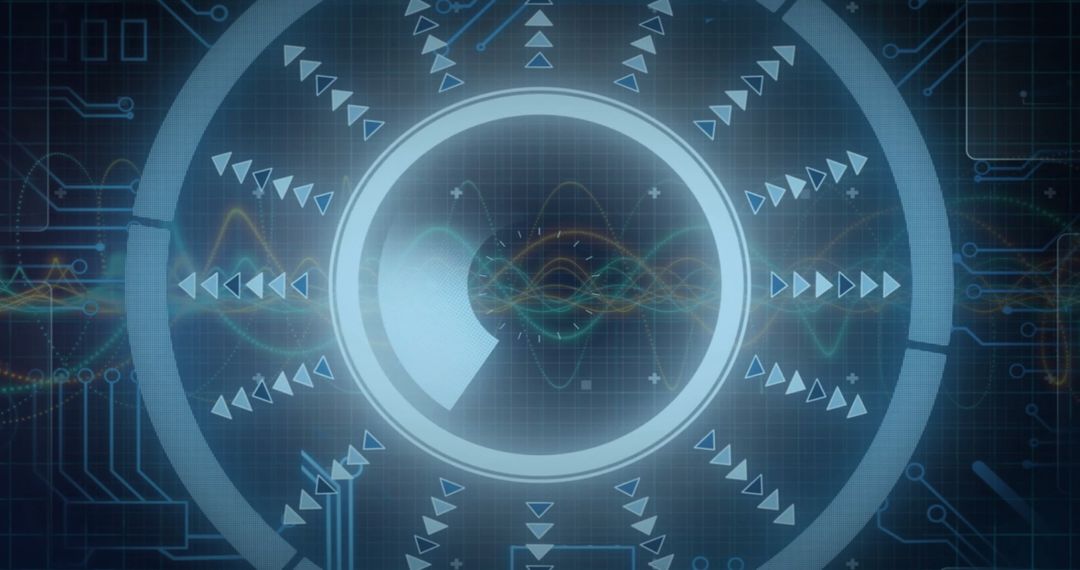 Futuristic Digital Interface with DNA and Technological Artifacts