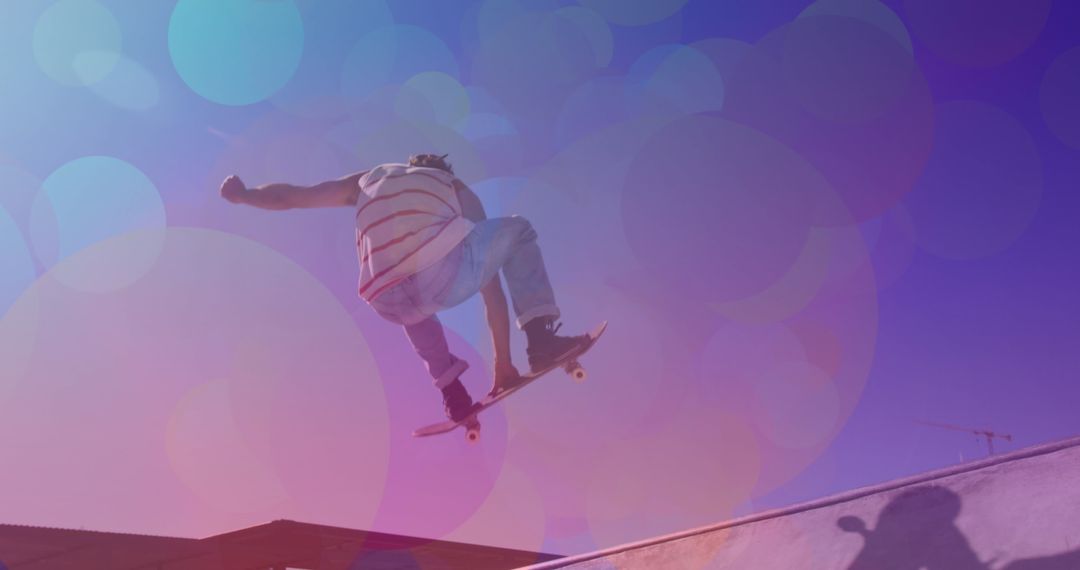 Dynamic Skateboarding Trick with Creative Color Overlay