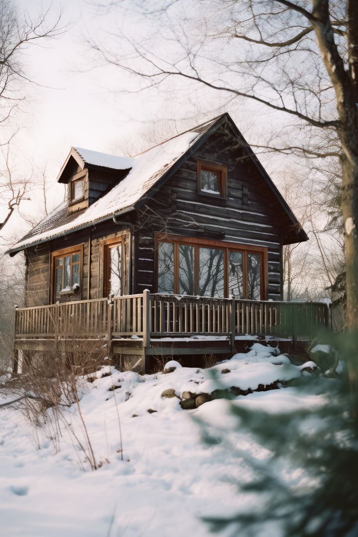 Rustic Wooden Cabin in Snowy Winter Forest - Free Images, Stock Photos and Pictures on Pikwizard.com