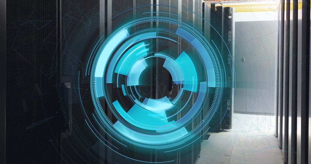 Futuristic Data Security Interface in Server Room