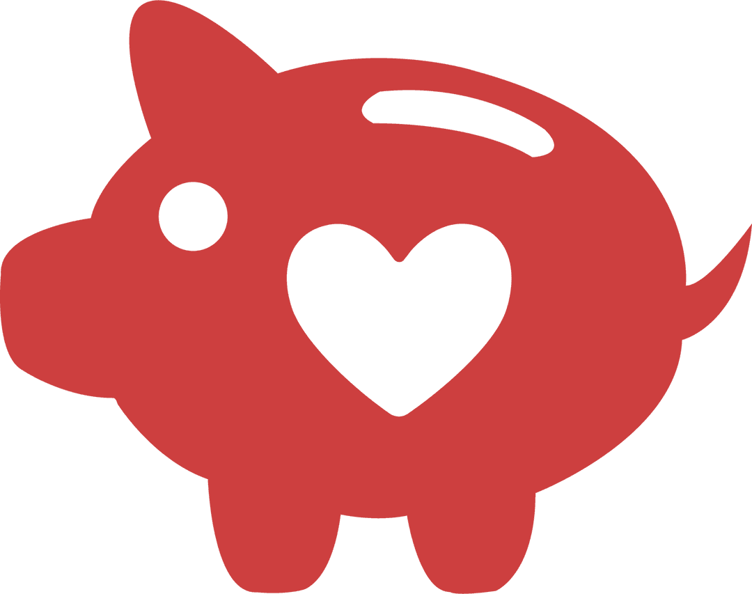 Red Piggy Bank Icon with Heart Design on Transparent