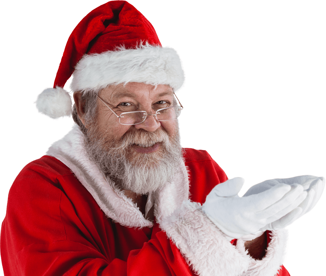 Happy Santa Claus Wearing Red Suit with Transparent Cupped Hands