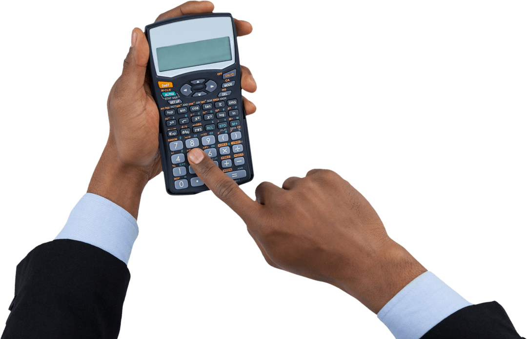 Transparent Calculation Concept Finance Businessman Hands Pressing Buttons