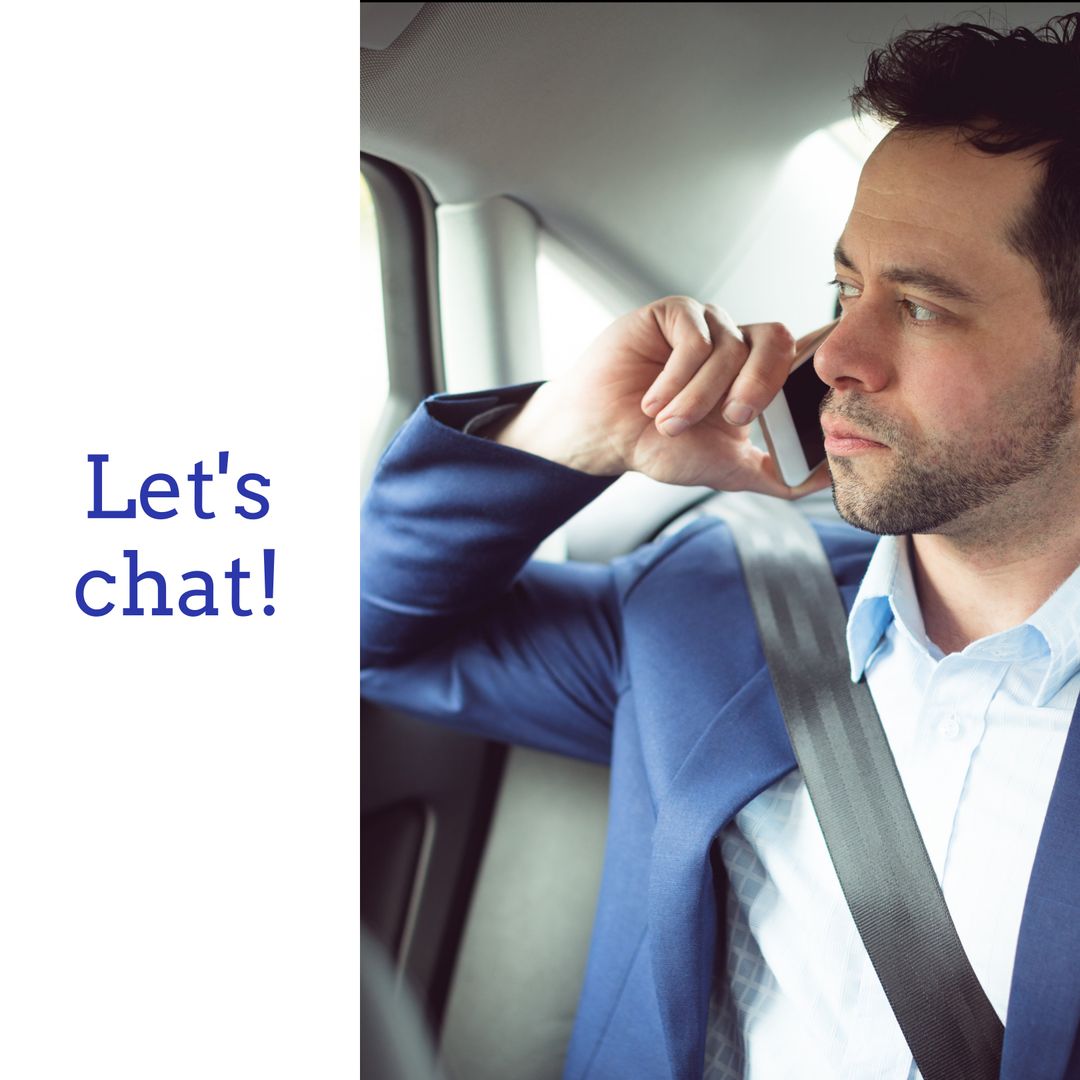 Businessman Discussing Amidst Car Ride with Chat Prompt