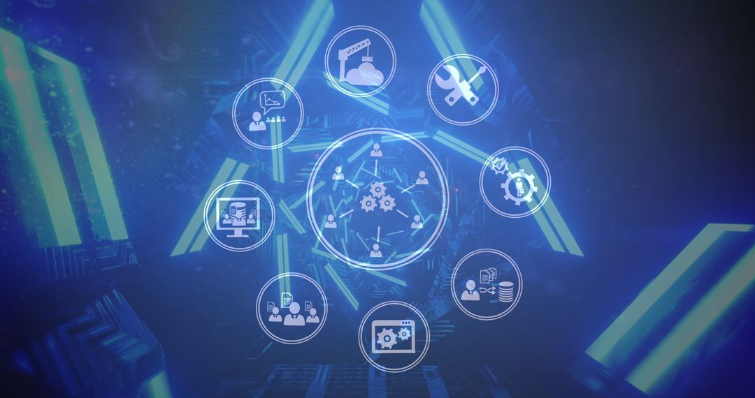 Futuristic Digital Interface with Network Icons Illuminating