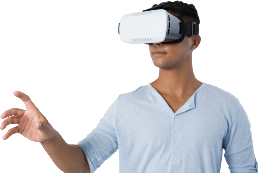 Man Engaging with Transparent Virtual Reality Experience