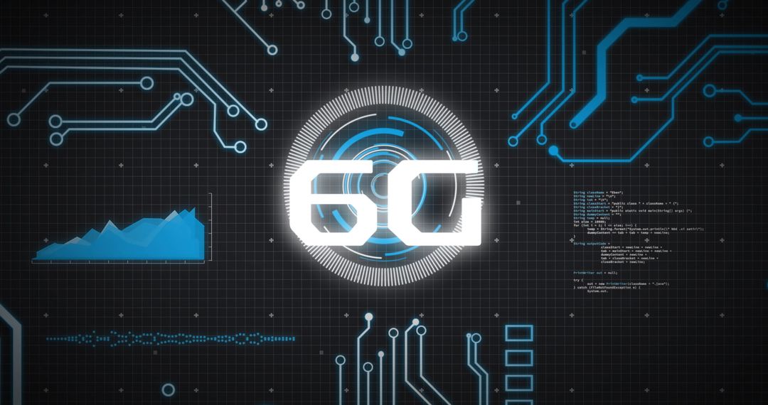 6G Technology Concept with Digital Circuit Background