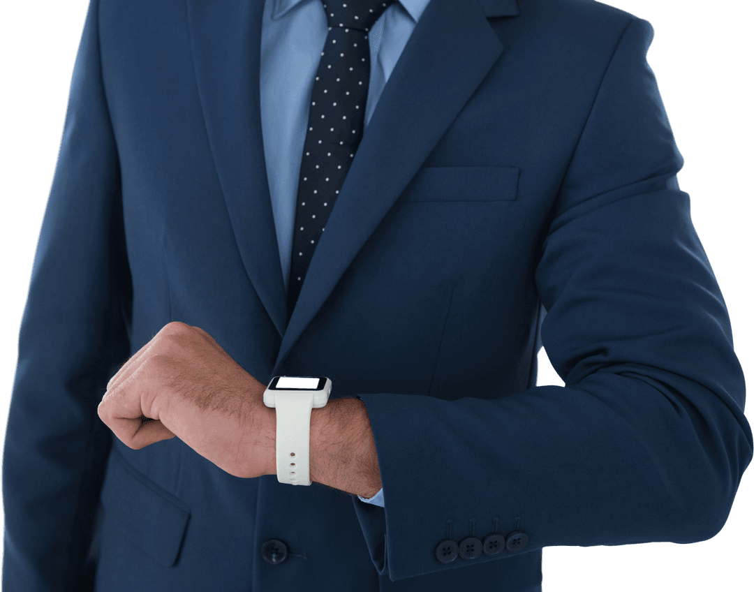 Businessman with Smart Watch Demonstrating Modern Technology and Style