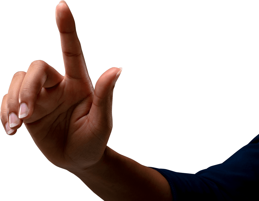 Businesswoman Touching Invisible Screen with Transparent Background