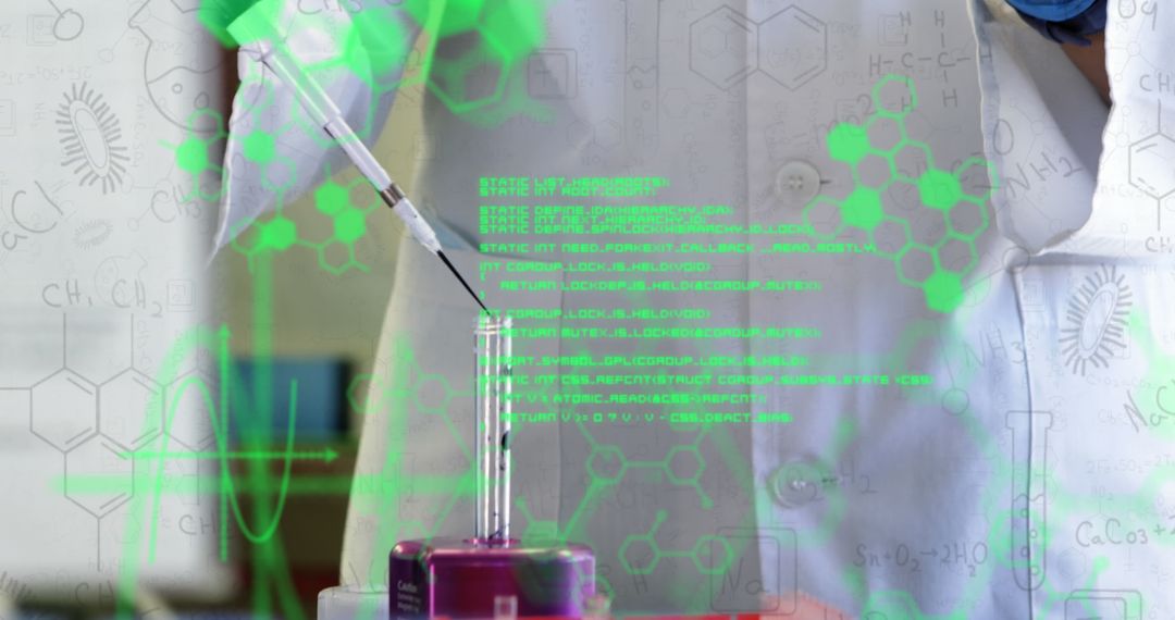 Scientist analyzing data with digital interfaces in laboratory