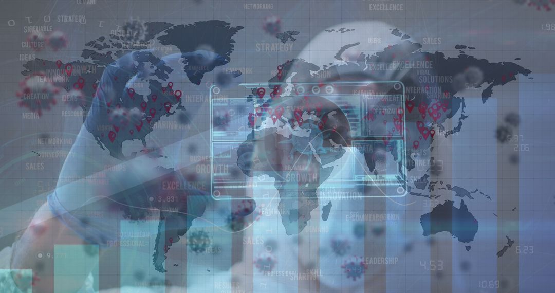 Gloved Hand Interacting with Virtual Data on Global Map