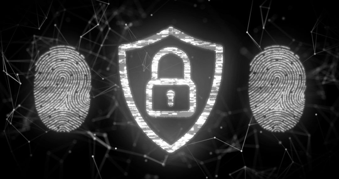Digital Padlock with Fingerprints on Cybersecurity Background