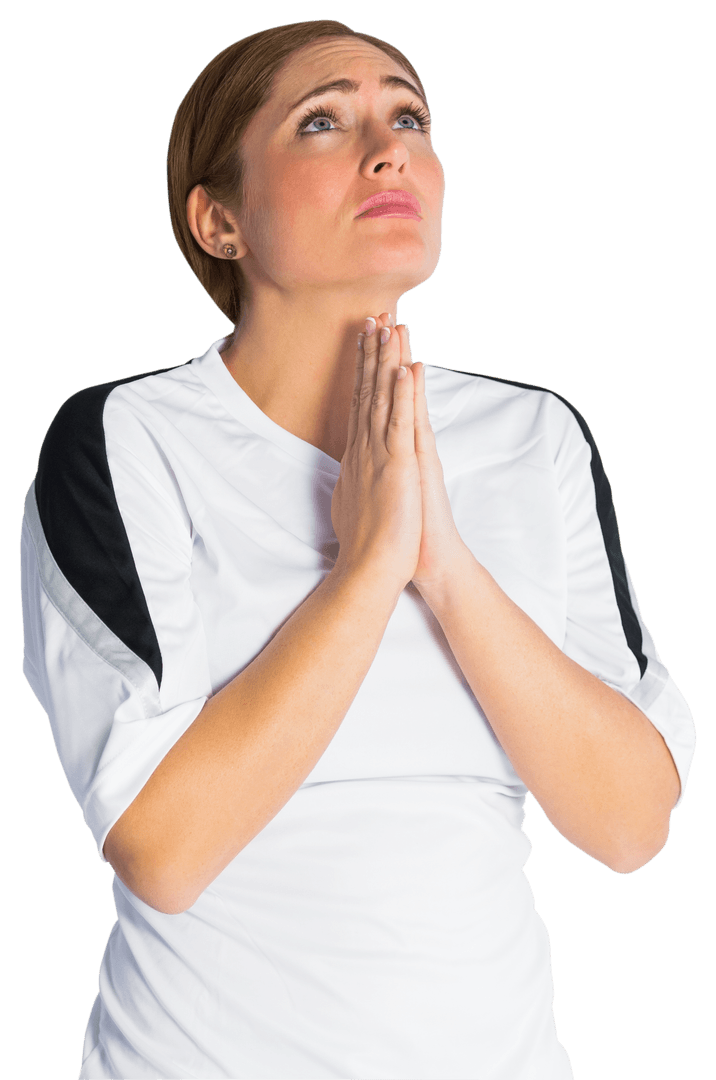 Transparent Emotional Sports Fan Wearing White Jersey Praying