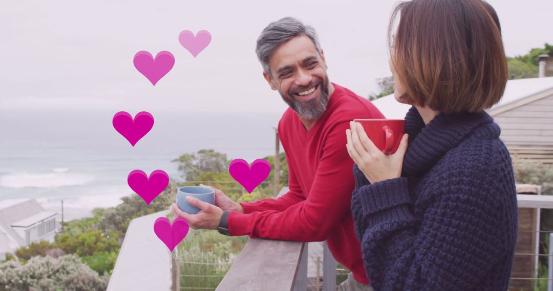 Romantic Couple Enjoying Coffee Date on Balcony