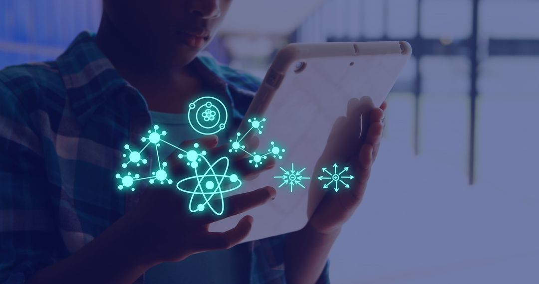 African American Student Using Tablet with Digital Science Concepts