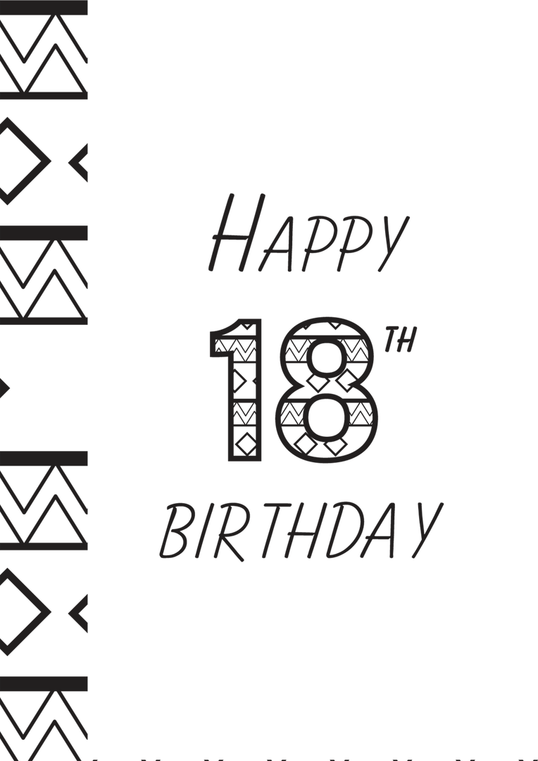 Happy 18th Birthday Card with Black Pattern on Transparent Background - Download Free Stock Images Pikwizard.com