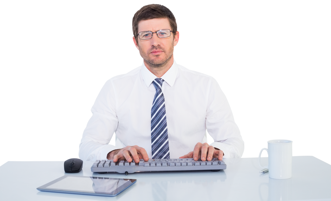 Serious Businessman Typing on Transparent Keyboard - Download Free Stock Images Pikwizard.com