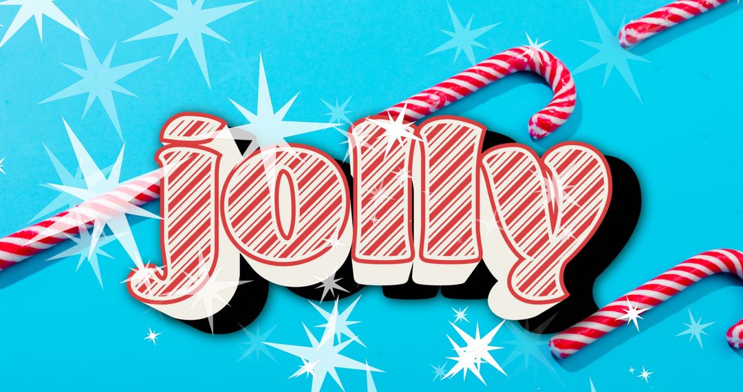 Festive Christmas Candy Cane Jolly Text on Blue Background - Free Images, Stock Photos and Pictures on Pikwizard.com