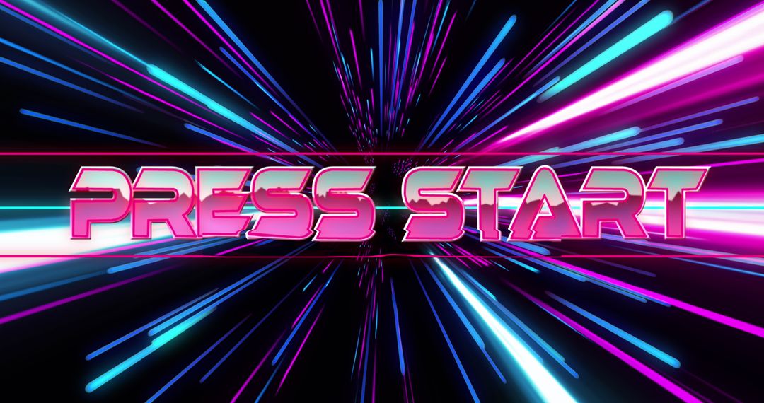 Press Start with Neon Light Streaks for Gaming Concept