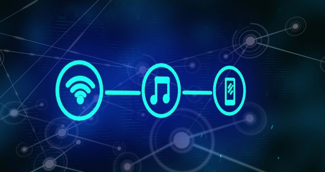 Connected Icons of Wi-Fi, Music, and Phone Network