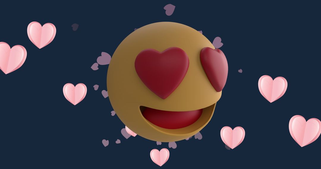 Heart Eyes Emoji Surrounded by Hearts on Blue Canvas