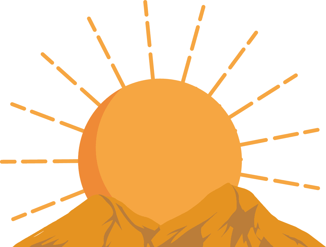 Stylized Sun Rising Over Mountains on Transparent Background