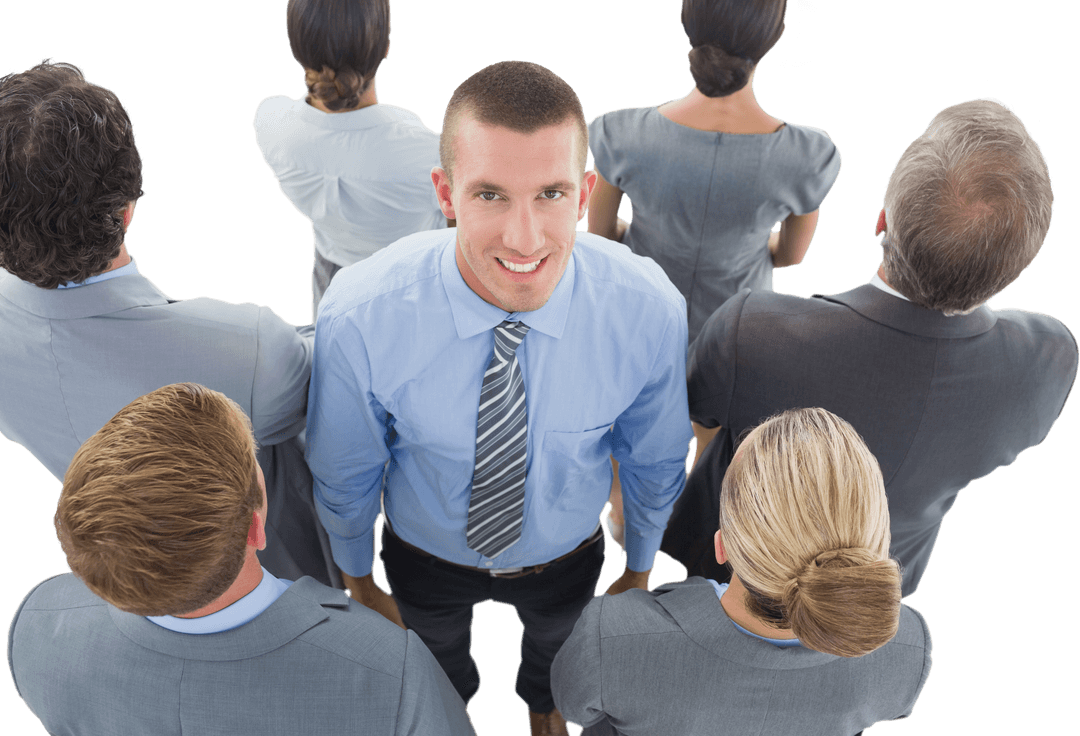 Smiling Executive Standing Among Transparent Background Team