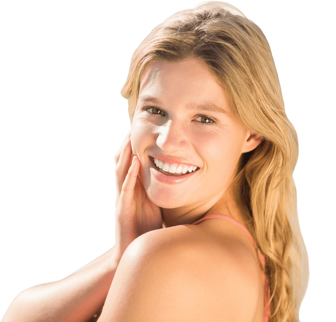 Smiling Woman in Swimsuit on Transparent Background Vector