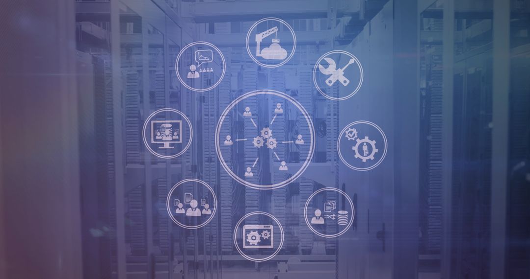 Media Interface Icons on Digital Cloud Server Background