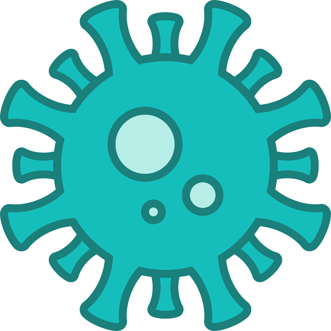 Teal Virus Molecule with Round Spikes on Transparent Background