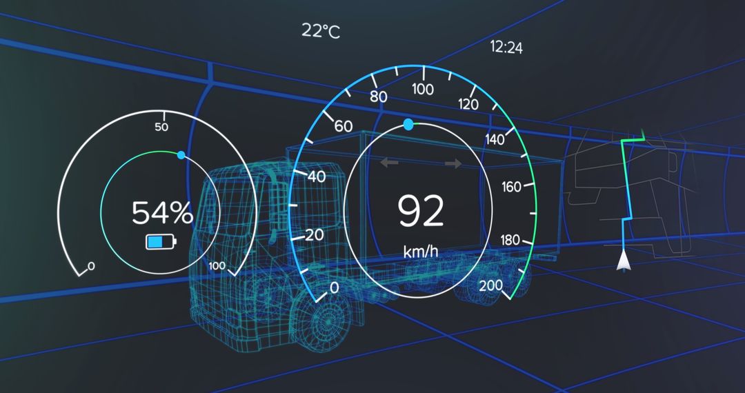 Futuristic Virtual Dashboard with Speedometer and Battery Display