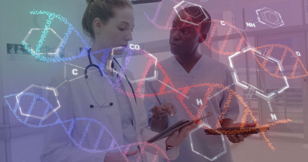 Healthcare Professionals Analyzing Genetic Data Using Digital Technology