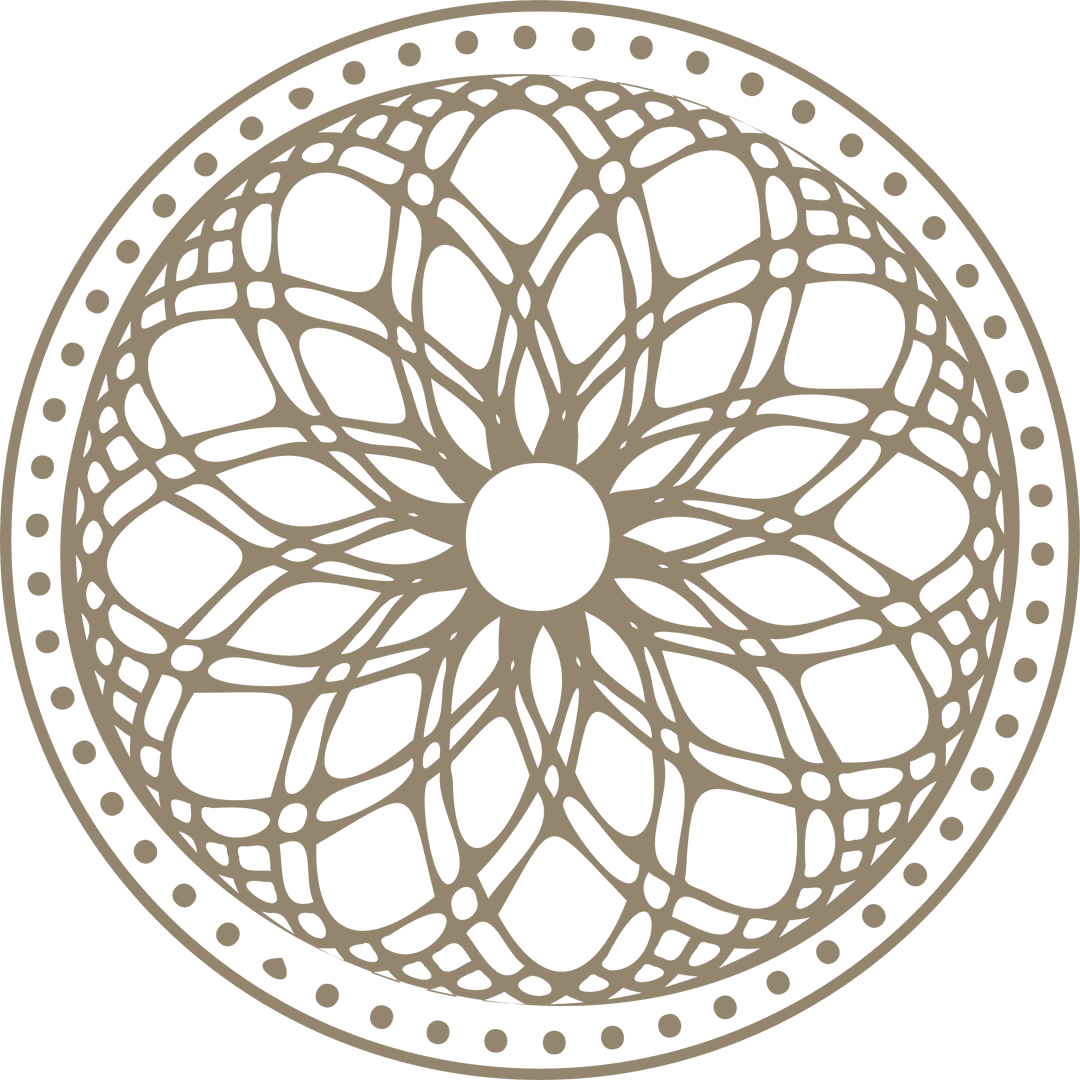 Transparent Mandala Circle with Woven Arcs and Dotted Border