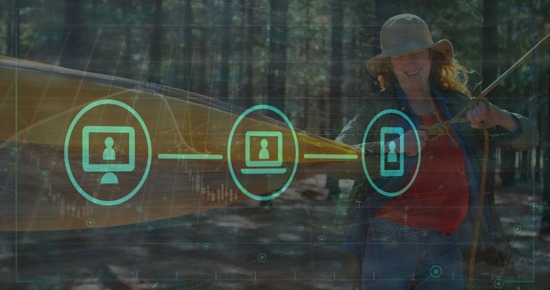 Digital Data Processing Overlaid on Camping Scene