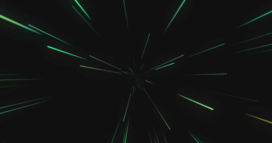 Abstract Green Light Trails on Black Background with Copy Space